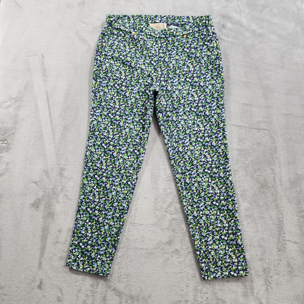 Michael Kors Jeans Womens S Blue Green Floral Print Mid Rise Skinny Leg Stretch